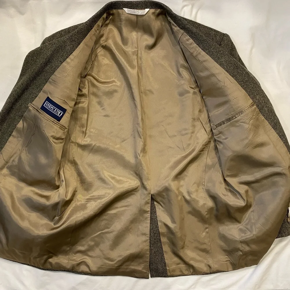 LANDS’ END 43R Brown Herringbone 100% Wool Sports Coat‎